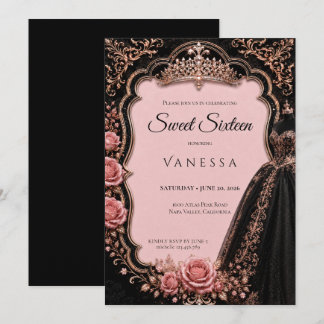 Luxus-Rosé-Rhinstones Glitter Sweet 16 Einladung