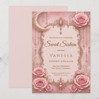 Luxus-Rosé-Rhinstones Glitter Sweet 16 Einladung