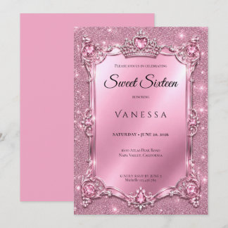 Luxus-Rosé-Rhinstones Glitter Sweet 16 Einladung