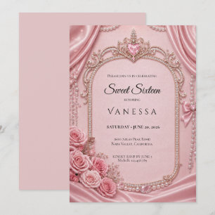 Luxus-Rosé-Rhinstones Glitter Sweet 16 Einladung