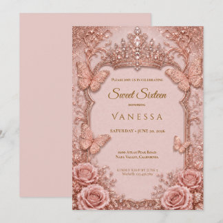 Luxus-Rosé-Rhinstones Glitter Sweet 16 Einladung