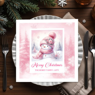 Luxus-Rosé-Schneemann-Kinder-Weihnachtsszene Winte Serviette