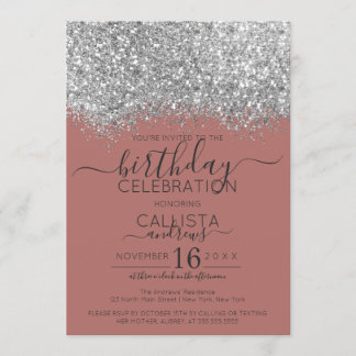 Luxus-Rose Silver Glitzer Confetti Geburtstag Einladung