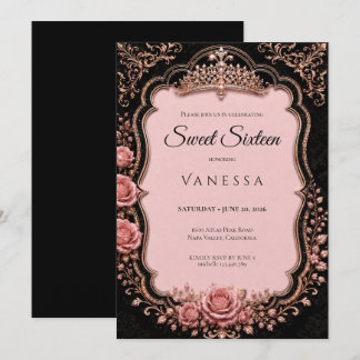 Luxus-Rosé Strass Glitter Sweet 16 Einladung