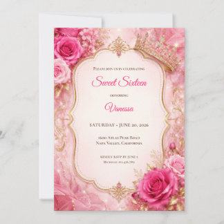 Luxus-Roségold-Blumen-Sweet 16 Einladung