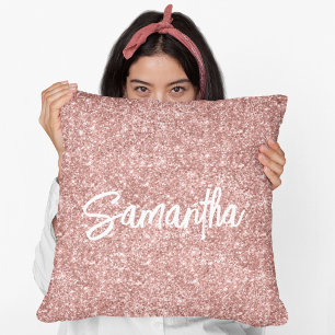 Luxus-Roségold-Glitter-Pinsel-Script-Name Kissen