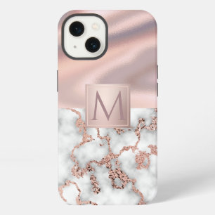 Luxus-Roségold-Marmor-Schimmer-Folie-Monogramm iPhone 13 Hülle