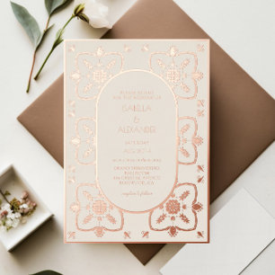 Luxus-Roségold-Mittelmeer-Fliesen-Hochzeit Folieneinladung