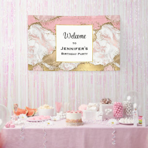 Luxus-Roségold-pinke Marmordesign-Geburtstag Banner