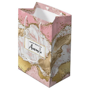 Luxus-Roségold-pinke Marmordesign-Geburtstag Mittlere Geschenktüte