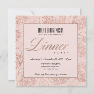 LUXUS-ROSÉGOLD-ROSA-BLUMLICHES ABENDESSEN EINLADUNG