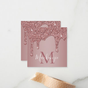 Luxus-Roségold-Triefendes-Glitter-Monogramm Mitteilungskarte