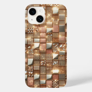 Luxus-Roségold- und Diamant-Geometric-Mosaik-3D-P Case-Mate iPhone 14 Hülle