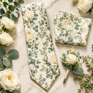 Luxus-Rosen in Elfenbein und Salbei-Eukalyptus-Hoc Krawatte