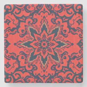 Luxus-Rot-Blau-Ornament-Perser-Medaillon-Muster Steinuntersetzer