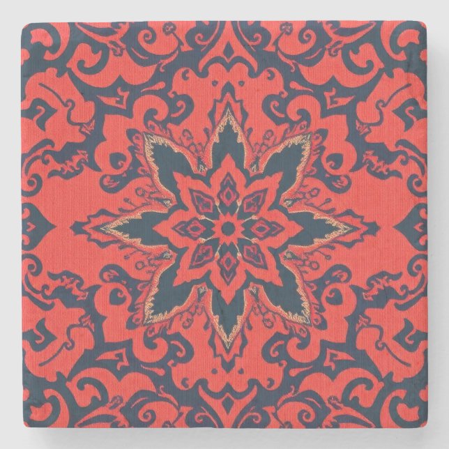 Luxus-Rot-Blau-Ornament-Perser-Medaillon-Muster Steinuntersetzer (Vorderseite)