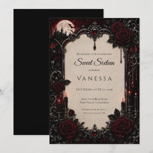 Luxus Rot Dunkle Gothic Sweet 16 Einladung