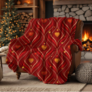 Luxus-Rot-Gold-Art-Deco-Abstraktes-Muster Fleecedecke