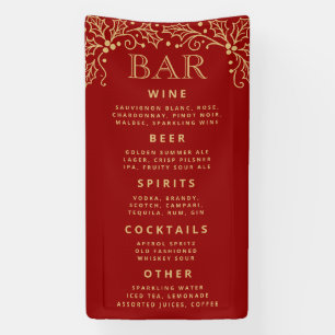 Luxus-Rot-Gold-Hochzeitsbar-Menü-Empfang-Dekoratio Banner