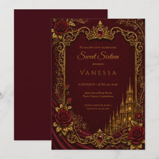 Luxus Rot & Gold Prinzessin Sweet 16 Einladung