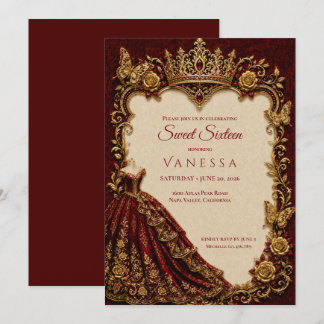 Luxus Rot & Gold Prinzessin Sweet 16 Einladung