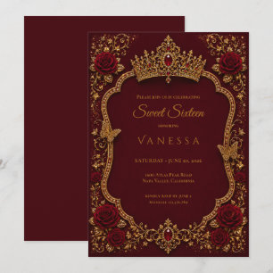 Luxus Rot & Gold Prinzessin Sweet 16 Einladung