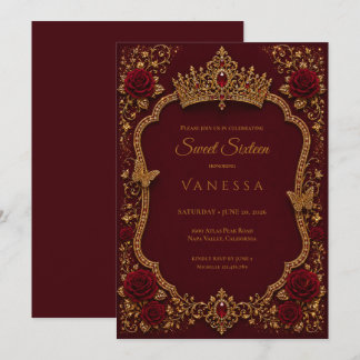 Luxus Rot & Gold Prinzessin Sweet 16 Einladung