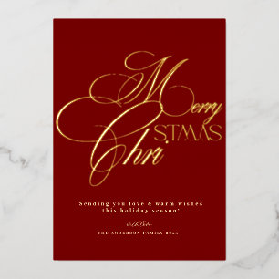 Luxus-Rot-Goldfolie Frohe Weihnachten Folieneinladung