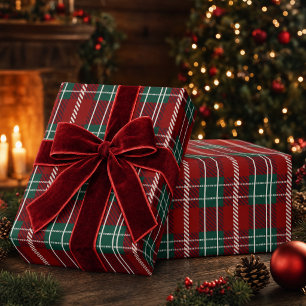 Luxus Rot Grün & Karo Tartan Geschenkpapier