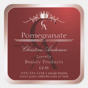 Luxus-Rot-Produktlabel Rosen-Gold-Rahmen-Monogramm Quadratischer Aufkleber