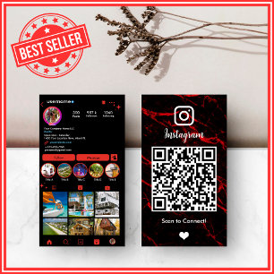 LUXUS Rot & Schwarz Instagram Marmor Achat QR Visitenkarte