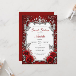 Luxus Rot Silber Prinzessin Sweet 16 Einladung