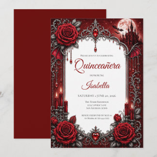 Luxus-Rot-Silber-Quinceañera Einladung