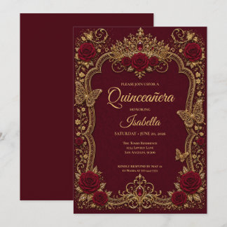 Luxus-Rot- und Gold-Prinzessin-Quinceañera Einladung
