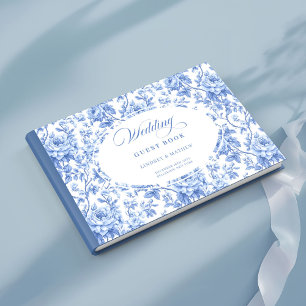 Luxus-Rotblaues Floral-Toile-Rosen-Gästebuch Gästebuch