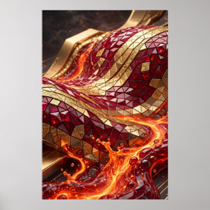 Luxus-Rotgold-Mosaik-Wellen-Wandkunstposter Poster