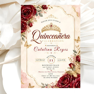 Luxus-Rotgold-Rosen-Quinceañera Einladung