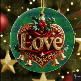 Luxus-Rotvelours-Gold-Weihnachten (Liebe) Keramik Ornament