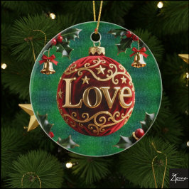 Luxus-Rotvelours-Gold-Weihnachten (Liebe) Keramik Ornament