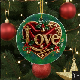 Luxus-Rotvelours-Gold-Weihnachten (Liebe) Keramik Ornament