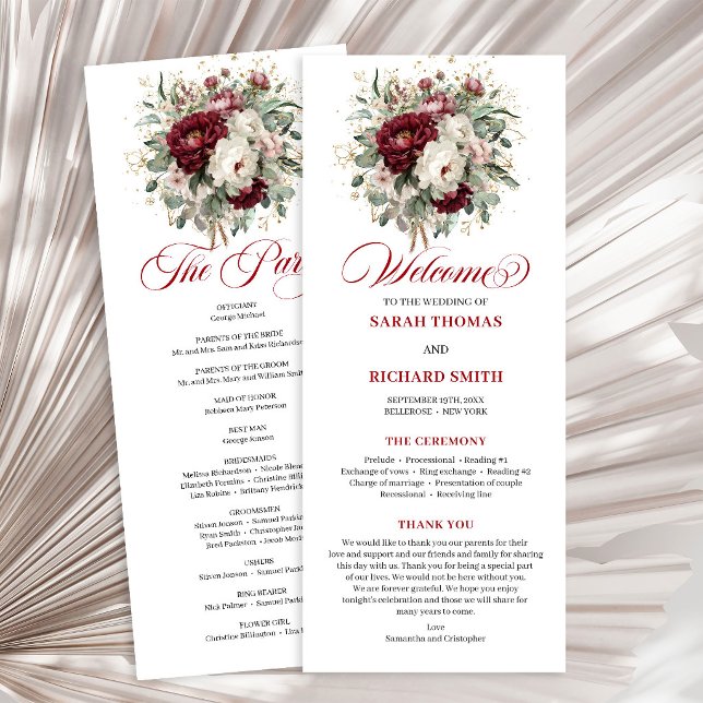 Luxus-Rotweinrosa Blumige Hochzeits-Programmheft Programm (Luxury Blush Burgundy Floral Wedding Program)