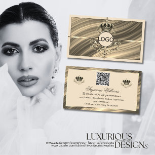 Luxus Royal Beige Gold Crown mit Logo QR Code Visitenkarte