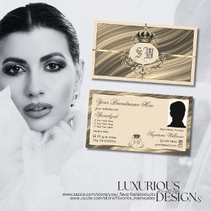 Luxus Royal Beige Gold Crown mit Monogram Foto Visitenkarte