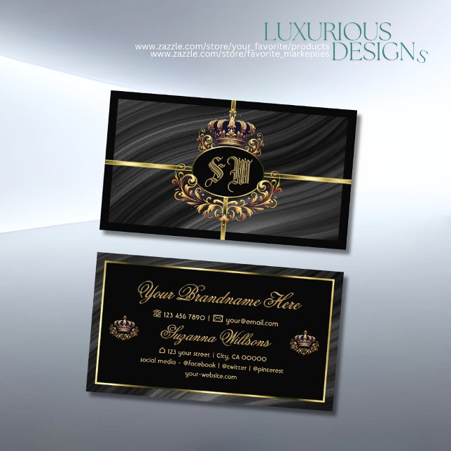 Luxus Royal Black Gold Crown mit Monogram Noble Visitenkarte (Von Creator hochgeladen)