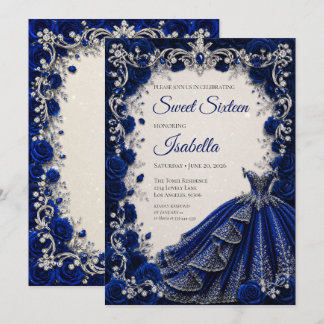 Luxus Royal Blau Prinzessin Sweet Sixteen Einladung