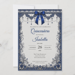 Luxus Royal Blau Silber Quinceañera Einladung