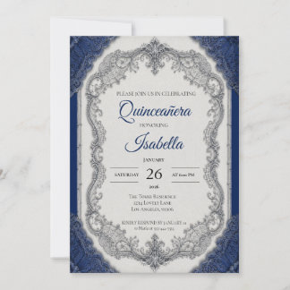 Luxus Royal Blau Silber Quinceañera Einladung