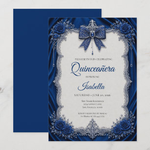 Luxus Royal Blau Silber Quinceañera Einladung