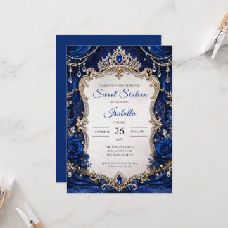 Luxus Royal Blau Silber Sweet 16 Einladung
