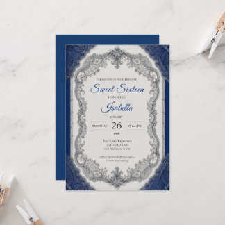 Luxus Royal Blau Silber Sweet 16 Einladung